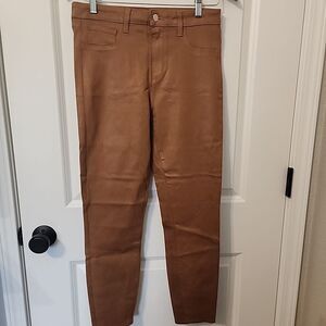 L'agence Margot High Rise Skinny Java Wax Coated Jeans Size 29 Stretch Denim Tan